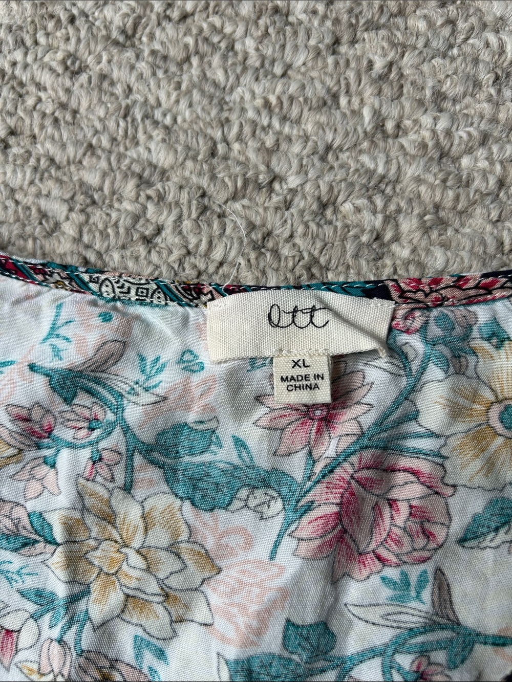 Floral V-Neck Boho Tunic Dress in Teal, Pink & Yellow - Picture 2 of 6